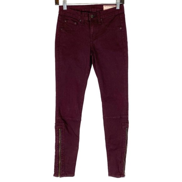 Rag & Bone Burgundy Devi Ankle Zip Skinny Jean Size 25 - Picture 2 of 13
